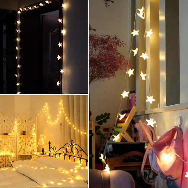 40 LED stjernelys med batteri, varmt hvitt, dekorative stjernelys, 6 meter