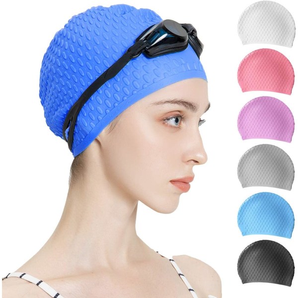 Silicone swim cap, comfortable shower cap for curly hair short hair medium length hair, unisex swim cap, shower cap keeps hair in place, blue