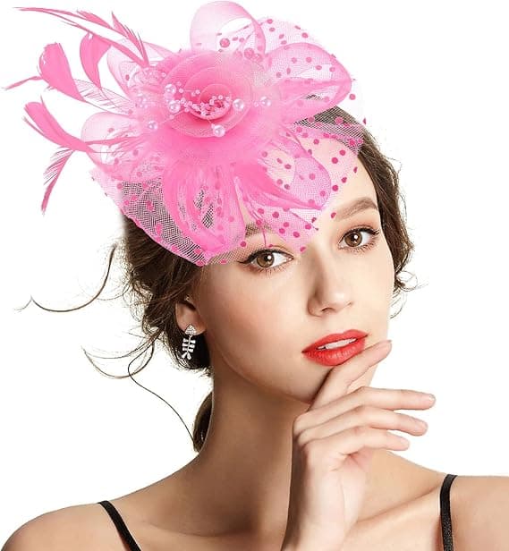 Fascinator til kvinder til te-selskab, te-selskabshat til kvinder til kirkebryllup, cocktail, pink