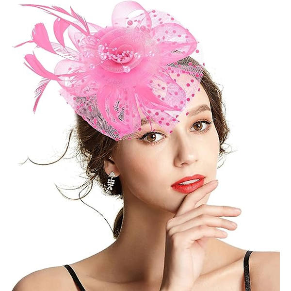 Fascinatorer for kvinner til teselskap, teselskapshatt for kvinner til kirkebryllup, cocktail, rosa