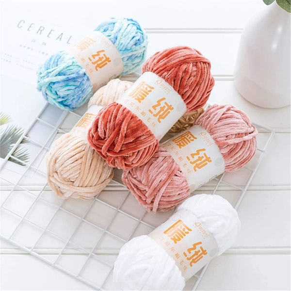 2-pack Chenille sammetgarn stickning ull tjock varm virkning stickning garn för DIY handgjord stickad tyg konst väska tröja docka 200g, lila