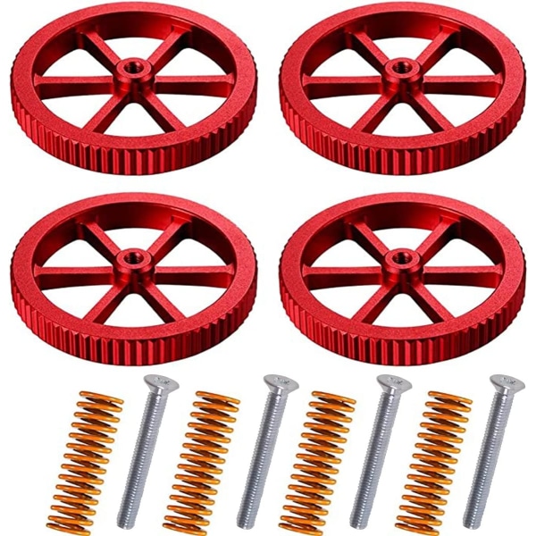 4 st aluminiumuppgraderingsmuttrar, för Ender 3/3 Pro/3 V2, 5/5 Plus/Pro, CR 20 3D-skrivare INKL 4 heta bäddspiralfjädrar för 3D-skrivare - Röd