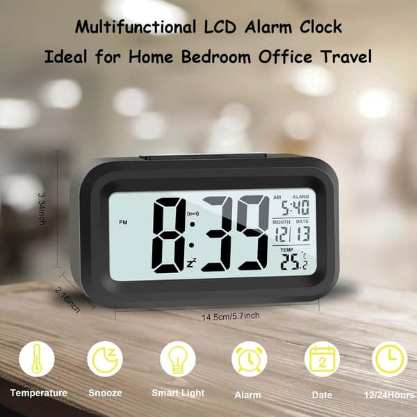 LCD Digital Klocka Väckarklocka, Reseväckarklocka med Temperatur Datum Snooze