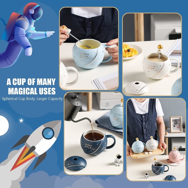 Sød rumkeramik krus, kawaii astronaut kaffekrus, sjovt krus med låg og ske, personlig kaffe, te og mælkekrus