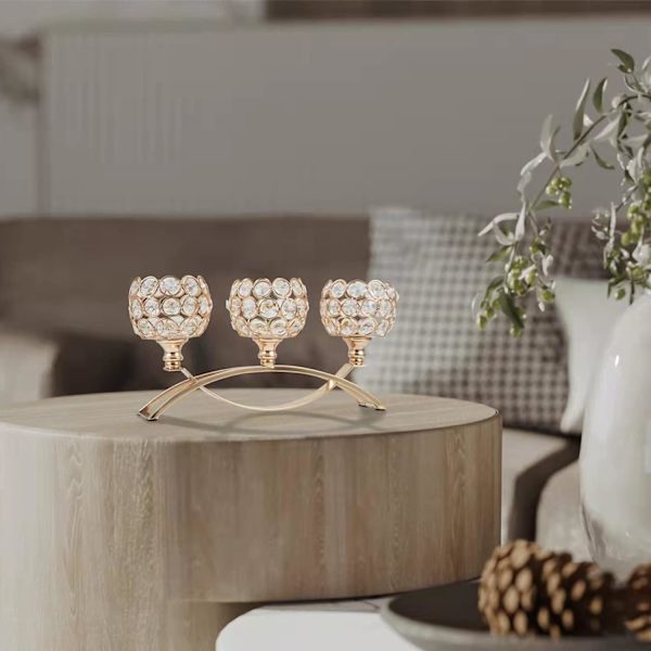 3-armade kristalljusstakar, bågformade kristalljusstakar för bröllop, middag med levande ljus, dekorativt hem, silver