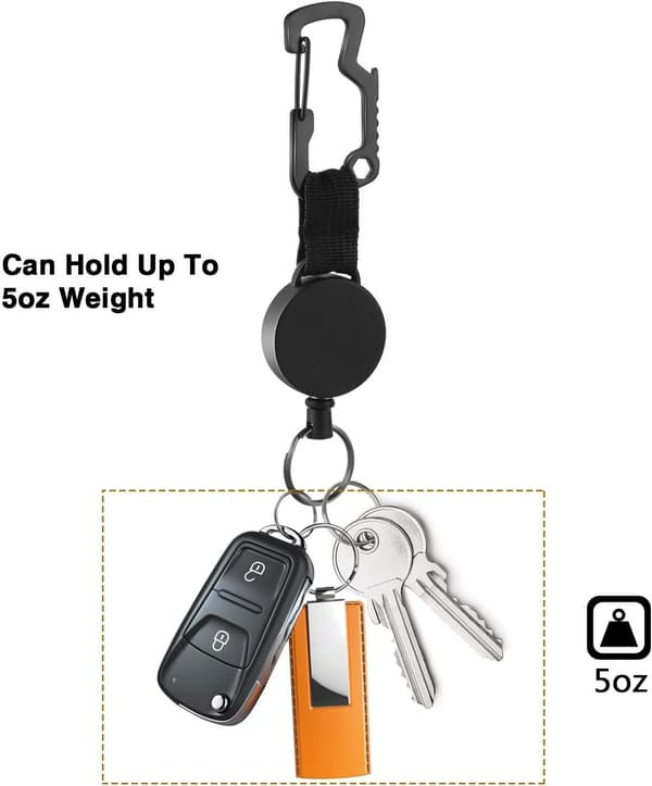 Retractable Keychain Key Ring - Heavy Duty Keychain Belt Clip Multi Tool Carabiner 3PC