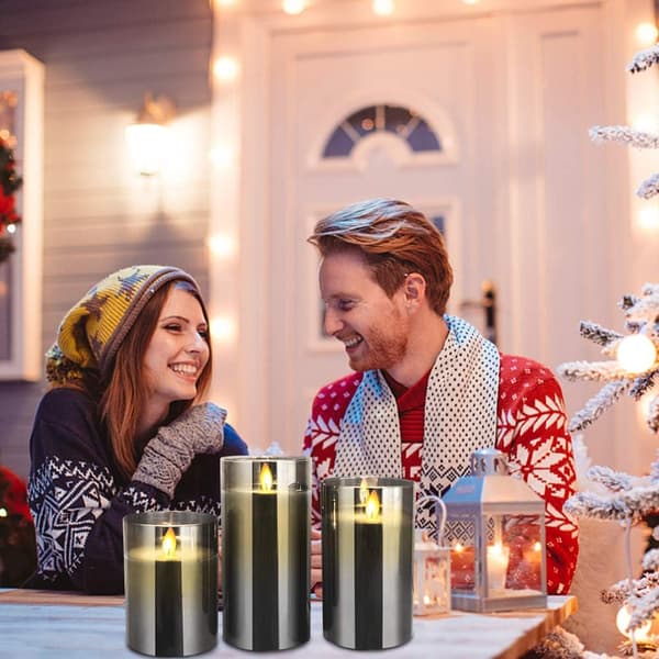 Set med 3 flimrande LED-ljus, med fjärrkontroll och timerfunktion