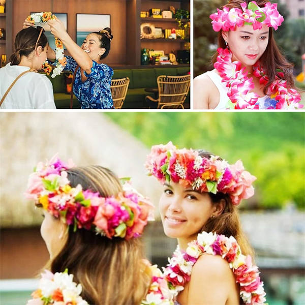 Hawaiiansk blomsterkrans, 36 stk fargerike rynkede regnbueblomster, tropisk Luau blomsterkrans i silke, sommertema festdekorasjon