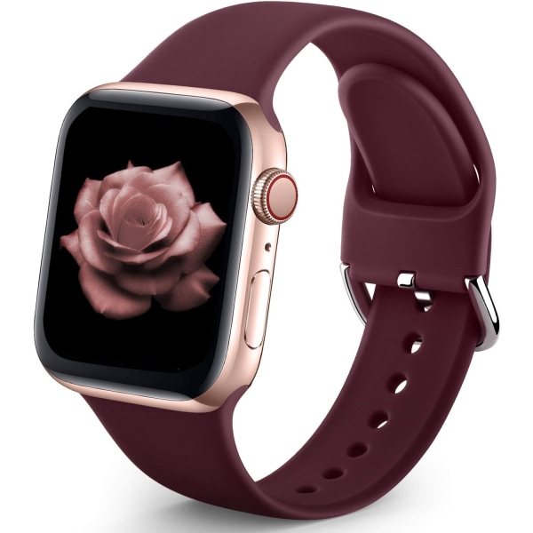 Urheiluranneke yhteensopiva Apple Watch iWatch -rannekkeiden kanssa unisex, pehmeä silikoniranneke Apple Watch 3 6 5 4 2 1 SE -kelloille Burgundy 38mm/40mm M/L