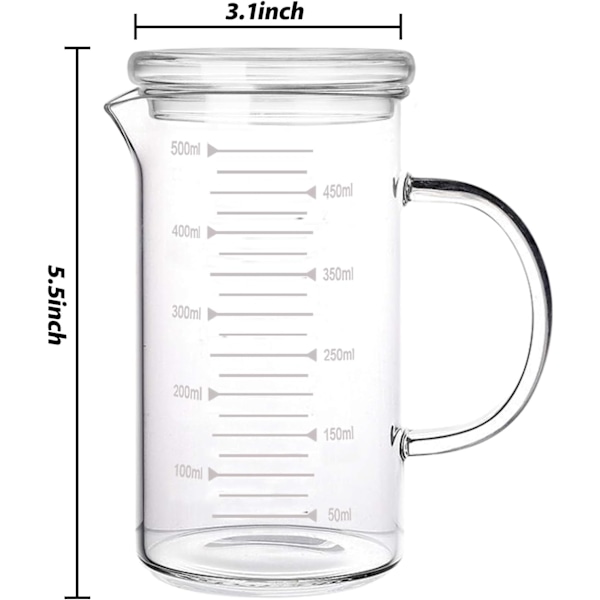 500 ml glasmätkopp (med glaslock) transparent mätkopp