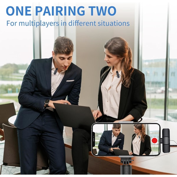 2-pak professionel trådløs mikrofon til iPhone iPad, reversmikrofon reversmikrofon plug and play-klips til YouTube, optagelse, vlogging