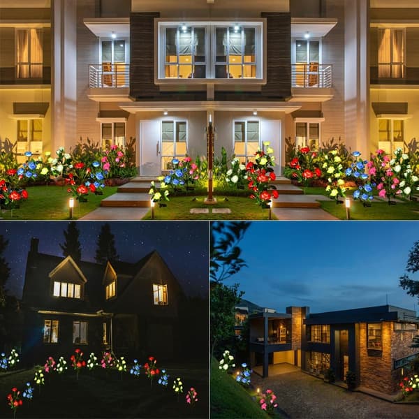 2 stk. LED solros-lys, 7 blomster vandtætte have-lys, udendørs sti-lys white
