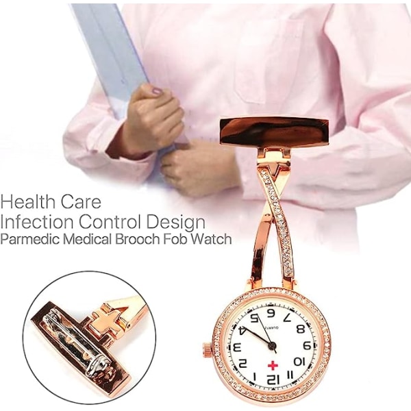 Kvinnor i kors och kors sjuksköterska Fob Watch Brosch Quartz FOB Pocket Medical Watch, Lapel Pin för Clip-on hängande watch för kvinnor