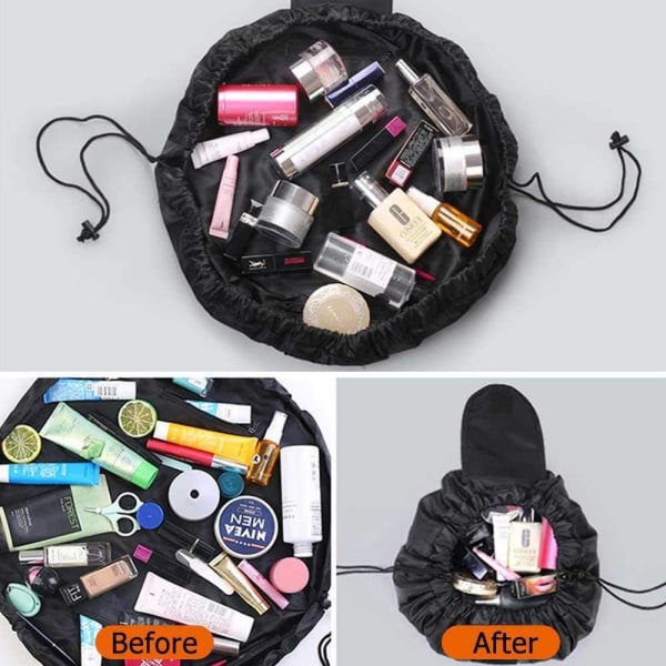 Lazy Drawstring Makeup Bag Bärbar Stor Resekosmetikväska Påse Resesminkpåse Förvaring