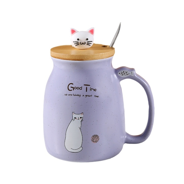 Tekop med ske og låg, keramisk kaffekop, kawaii katte kop, søde tekopper, søde ting, fødselsdagsgaver, 401-500ml