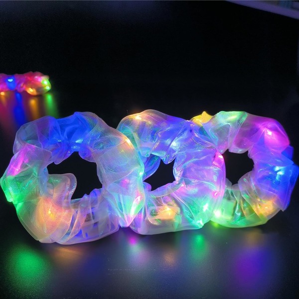 4st Ljus Scrunchies hårslips, LED Scrunchy Hair Elastiskt band för kvinnor och flickor, Glow in the Dark Festtillbehör Rave Accessoarer för Glow Party