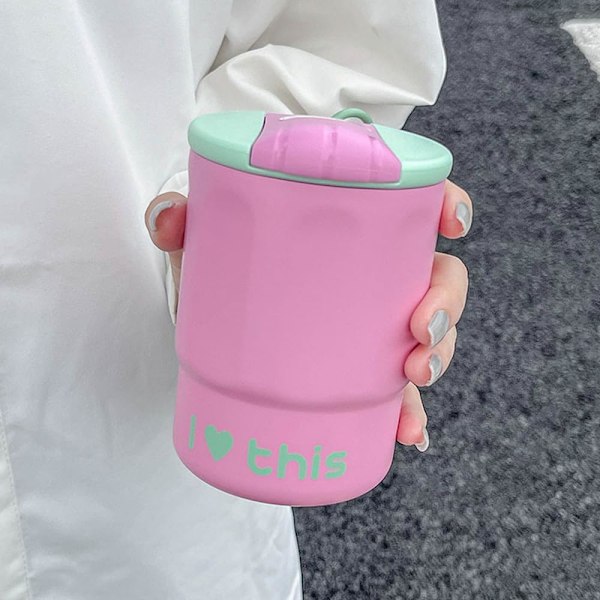 Kaffe termos, Termisk mugg, Isolerad kaffemugg, Rostfritt stål med keramisk beläggning, Läckagesäker resekopp för kaffe Blanco