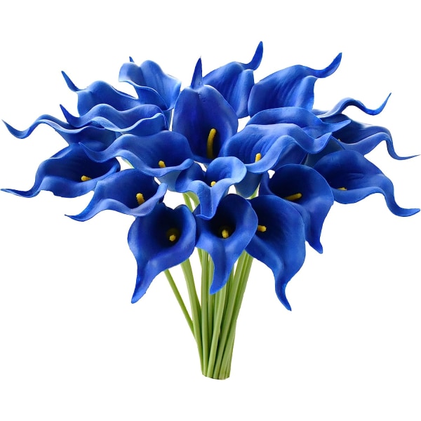 20 st bule blommor konstgjorda kallaliljor sidenblommor 13,4\" för hem kök & bröllop