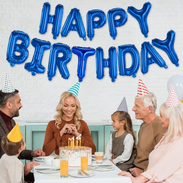 Happy Birthday Banner (3D) Mylar Bogstaver Oppustelige, Blå