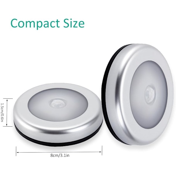 Innendørs bevegelsessensor nattlys, LED bevegelsessensor batteridrevet lampe for trapper, LED-belysning automatisk PÅ / AV 3M lim White light 6pc