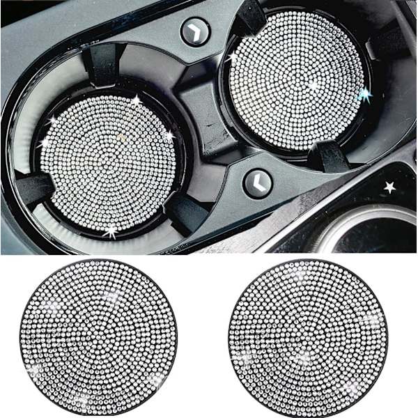 Bling Kopps Hållare Bil 2st Inredningstillbehör Kristall Strass Universal 2.77\" Insats Underlägg Silikon Halkskydd, Vit Diamant