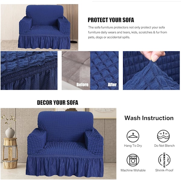 Sofaovertræk elastisk skridsikkert sofaovertræk elastisk sofaovertræk Blue 185CM