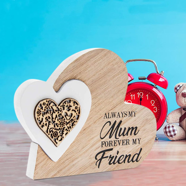Plakette | Dobbelt Hjerte Familie | 1 Stykke - 15x2x12 cm, Hvid, Beige