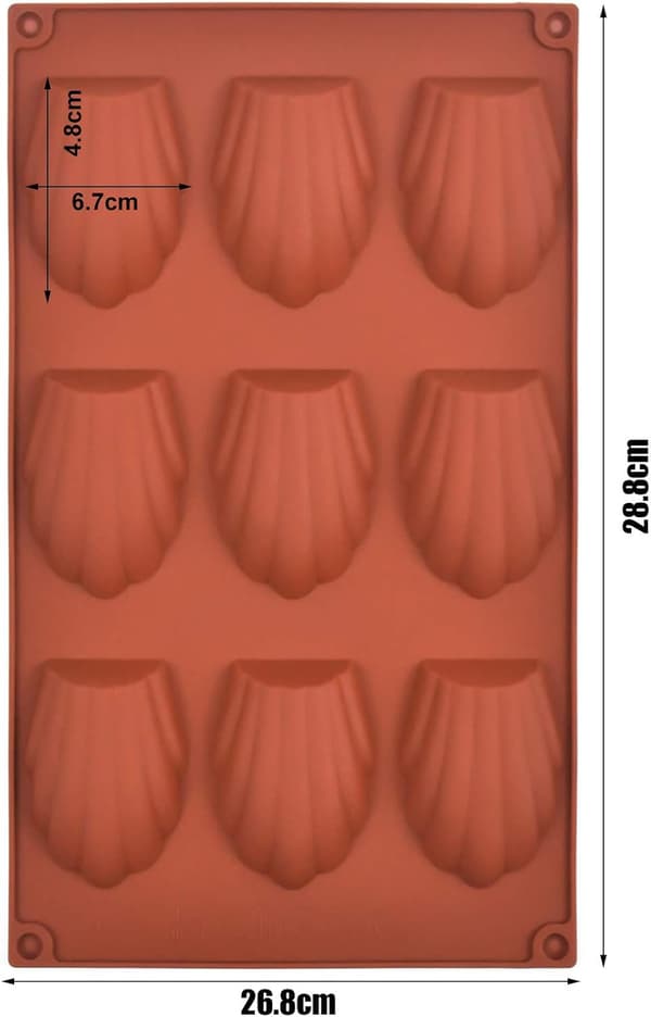 2 stk. Madeleine-form, silikonekageform, 9-huls Madeleine-bageform, non-stick Madeleine-bageplade til chokolademousse-kage-budding (29x17cm)
