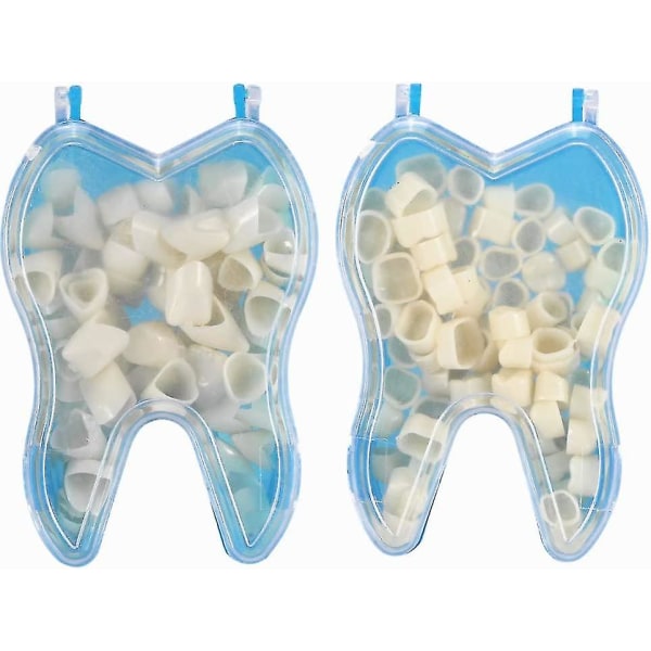 Låda med 2, temporära resistenta kronor Oral Care främre kronor (fram- och bakhängslen) i olika storlekar