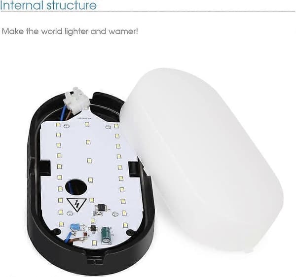 Elliptisk 20W LED Væglampe Loftlampe, 6000K 2000LM IP54, Sort