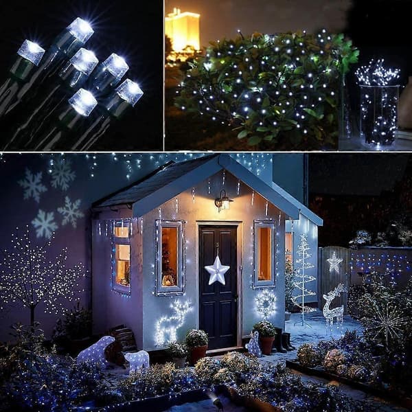Solcelle Lyslenge Utendørs - 22M 200 LED Vanntett Solcelle Julelyslenge, 8 Lysmoduser Dekorative Lys for Hage, Terrasse, Gjerde, Jul