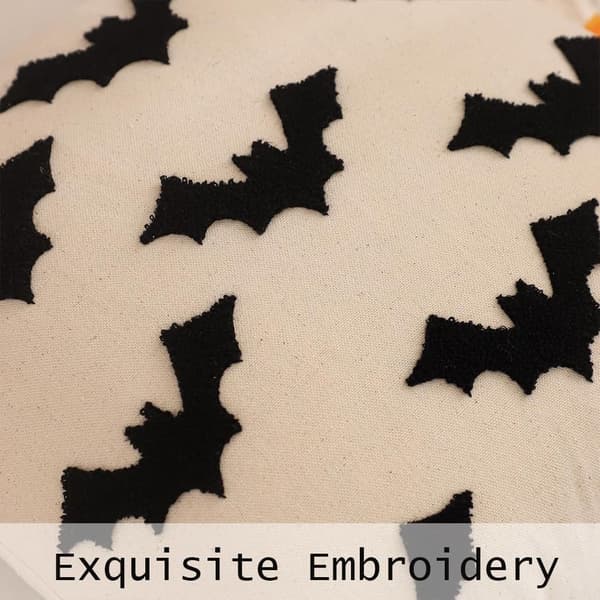 Halloween Pyntepudebetræk Sæt med 2 Sorte 3D Flagermus Broderi Pudebetræk Thanksgiving Hjemmefest Efterårsindretning Pudebetræk Hyndebetræk
