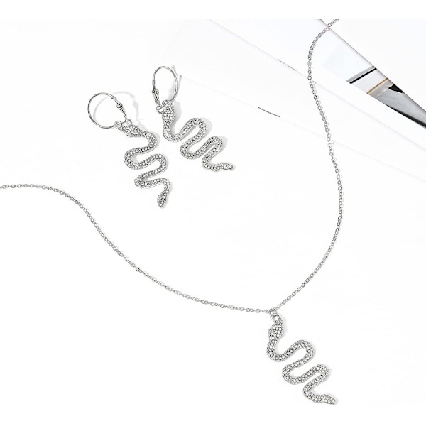 Smyckeset Orm Rhinestone Hänge Halsband och Örhängen Set för Kvinnor och Flickor