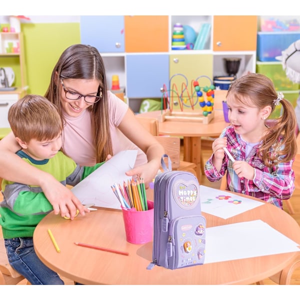Skoleblyantsæske Rygsæk, Skoleblyantsæske med 3 Rum, Æstetiske Blyantsæsker med Stor Kapacitet Klap, Skoleblyantsæsker color 1