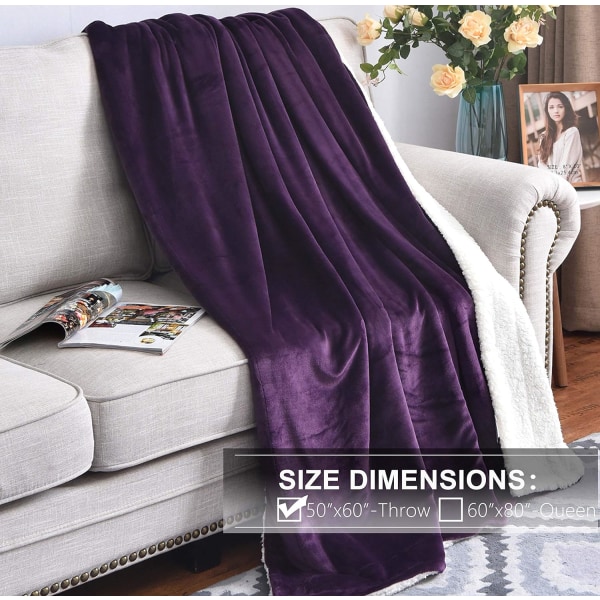 Sherpa Tæppe Varme Tæpper til Vinter Super Blødt Fuzzy Flannel Fleece/Uldlignende Vendbar Fløjl Plys Sofa Tæppe Letvægts Purple 50"x60"