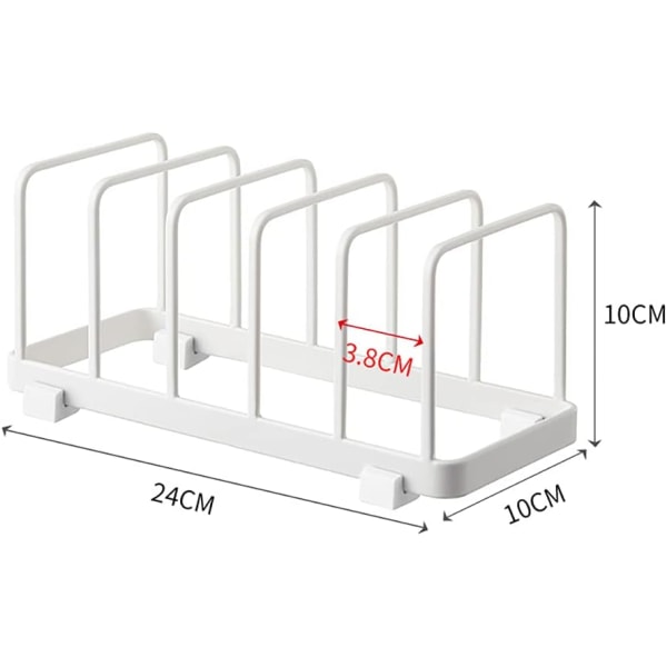 Tallerkenoppbevaringsstativavløp, skjærebrett, bakeware, serveringsbrettstativ, lokkarrangør, skapstativ (hvit, 2 pakker)