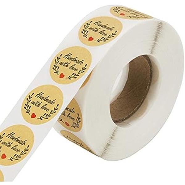 500 st/1 rulle Kraftpappersetiketter, runda Kraftpapper handgjorda kärleksetiketter, bakningsetiketter självhäftande dekorativa etiketter