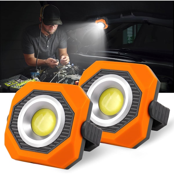 Solcelled Genopladelig LED-Overlygte 3 Tilstande LED Arbejdslygte Bærbar Arbejdslygte med USB, 360° Beslag, Magnetisk Bund, Arbejdslys, Orange