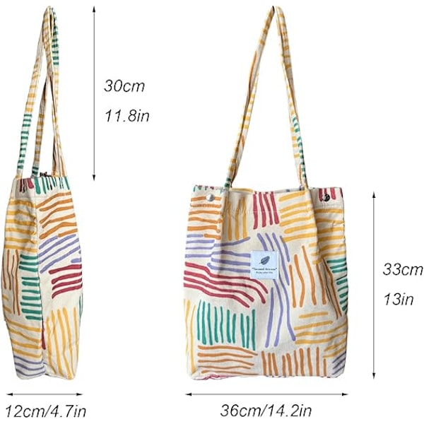 Tote Bag Handleveske Stor Kordfløyelsveske for Kvinner Vaskbar Gjenbrukbar Skulderveske Fargerike Striper Håndverksvesker, for Shopping Reise Rojo vino