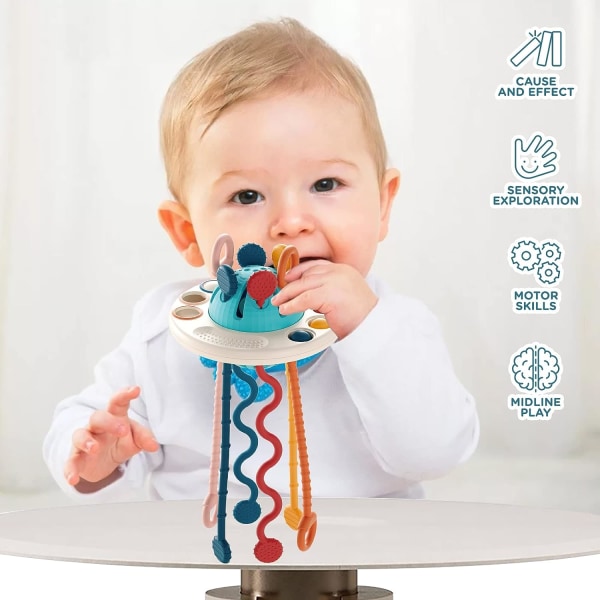 Dragsko i silikon Baby leksaker, reseleksaker för toddler Finmotoriska färdigheter Leksaker för tidig utveckling, baby UFO Silikonleksaker