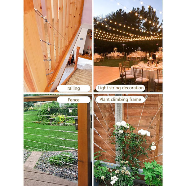 Rustfrit ståltov hængende sæt/wire kabel med spændebøjle /15m PVC-belagt rustfrit ståltov 2mm med M5 rustfrit stål spændebøjle krog og øje