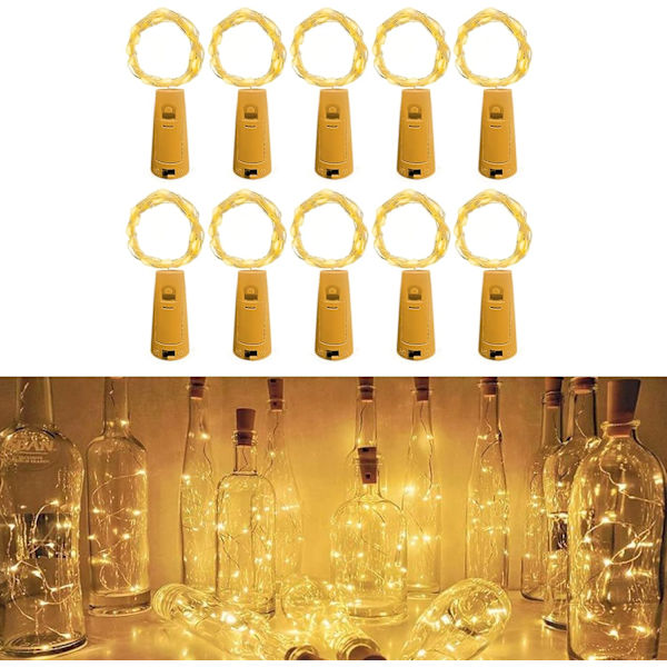 Flasklampor, 2M 20 LED-korklampor för flaskor, batteridrivna fe-lampor, 10-pack LED-flasklampa för fester, jul DIY-bord