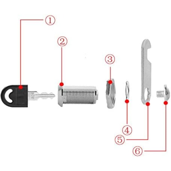 Sylinterikammalukko, 8 kpl postilaatikon lukko 16 avaimella Kaapin oven salpa Sylinterikammalukko Postilaatikkoon Laatikkoon Kaappiin Toimistoon (16 mm + 20 mm)