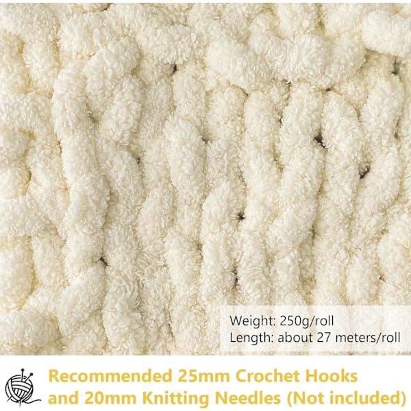 500g (250gx2) Chunky Garn Nøgle Ca. 54m Chenille Chunky Pels Garn Blødt Uld Chunky Garn Blødt Strikkegarn til Hæklet Tæppe Halstørklæder Huer beige