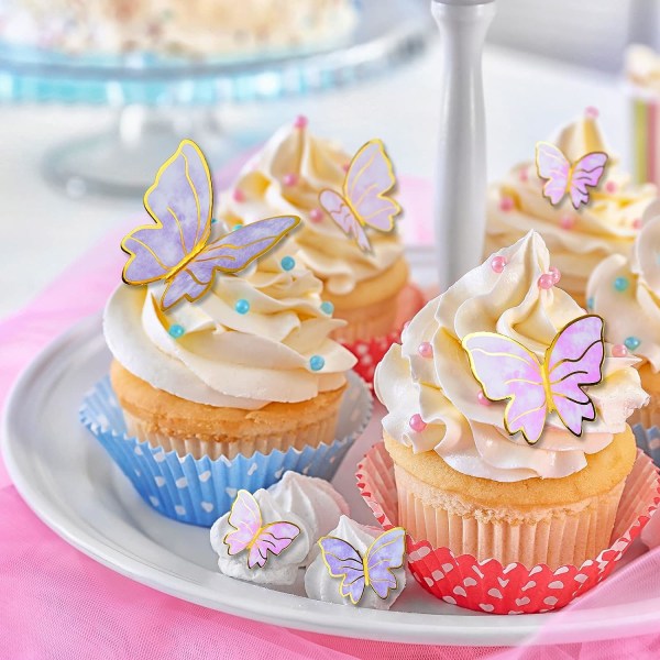 21st Fjärilstårta Toppers, Butterfly Cake Toppers för Baby Shower Bröllopsfödelsedagsfest dekorationer (rosa & lila)