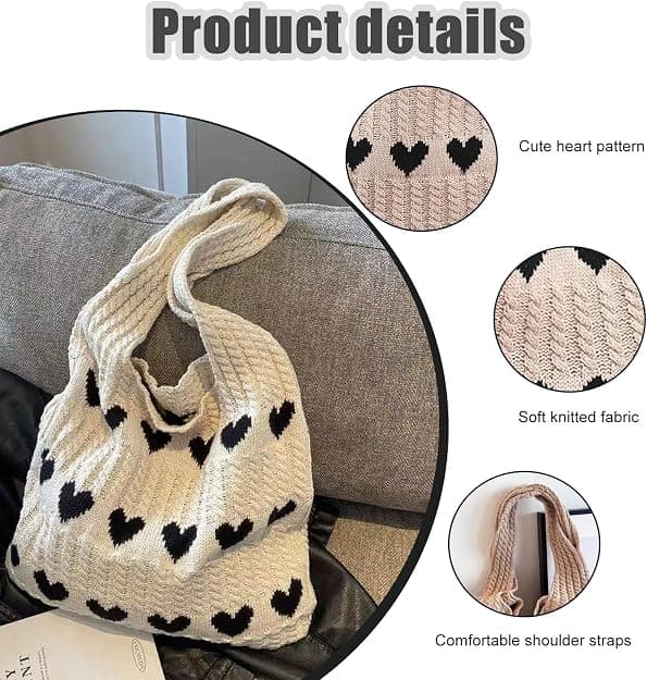 Hæklet mulepose, strikkede håndtasker til kvinder, netstrandtaske, strandtaske til kvinder, retro hæklet netstrandmulepose, boho skuldertaske, khaki+sort Khaki+black