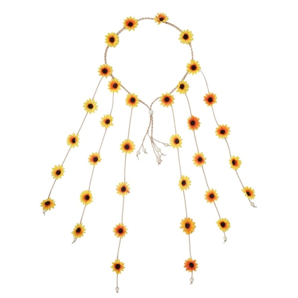 Blomster Hippie Hodebånd Blomsterkrone Solsikker Perler Justerbar Blomster Hodeplagg Hårtilbehør