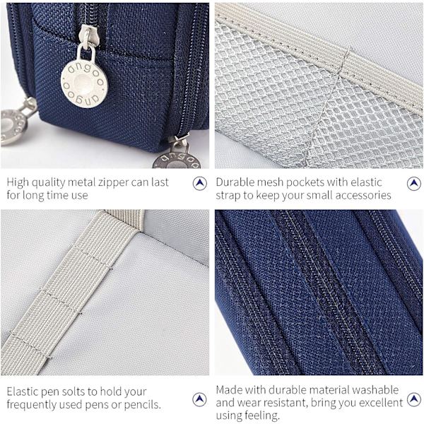 Etui med stor kapacitet, 3 rum, pennepose til skoleteenagere Navy 8.46*2.76*3.54in