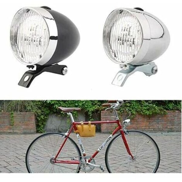 Sykkellys, frontlykt, sykkellys foran, vintage sikkerhetsadvarsel lommelykt 3 LED retro sykkellys (sølv+svart)