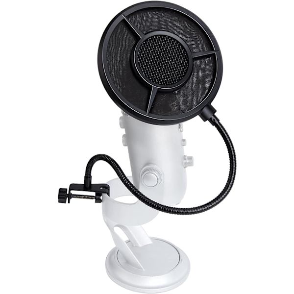 Kompatibel med HyperX QuadCast, Blue Yeti og andre spillmikrofoner, dobbeltlags vindskjerm med fleksibel 360° gåsehalsklemme stabilisatorarm